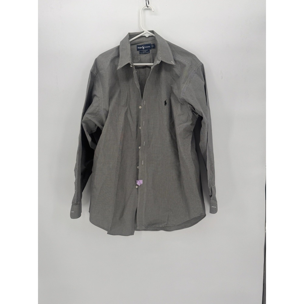 Ralph Lauren Blake Button Down Shirt Mens L‎ Tan Blue Check Cotton Long Sleeve